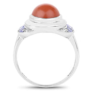Bids.com 3.01 Carat Genuine Peach Moonstone and Tanzanite .925 Sterling Silver Ring Rings White Smoke size 7.00,size 9.00,size 6.00,size 8.00