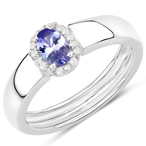 Bids.com 0.54 Carat Genuine Tanzanite and White Zircon .925 Sterling Silver Ring Rings White Smoke size 5.00,size 6.00,size 7.00,size 8.00,size 9.00,size 10.00