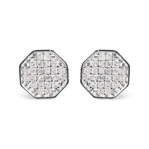 Bids.com 10K White Gold 7/8 Cttw Princess Diamond Composite Octagon Shaped Stud Earrings (I-J Color, I1-I2 Clarity) Earrings White Smoke White.Gold / 0.85