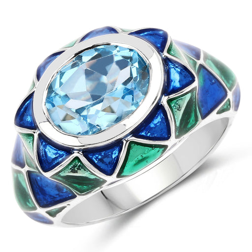 Bids.com 3.25 Carat Genuine Swiss Blue Topaz .925 Sterling Silver Ring Rings White Smoke size 6.00,size 9.00,size 7.00,size 8.00