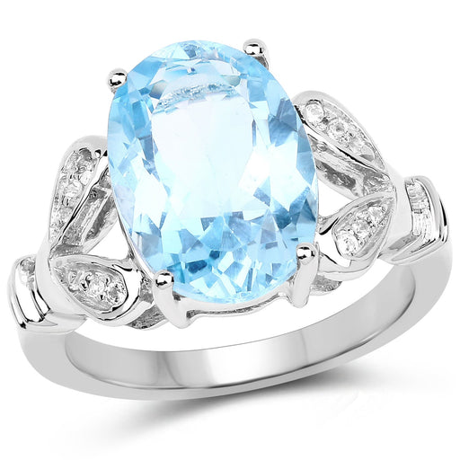 Bids.com 7.29 Carat Genuine Swiss Blue Topaz & White Topaz .925 Sterling Silver Ring Rings White Smoke size 6.00,size 7.00,size 8.00,size 9.00,size 5.00,size 10.00