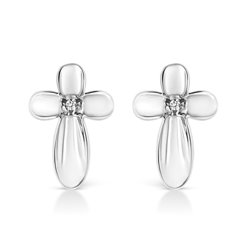 Bids.com .925 Sterling Silver Prong Set Diamond Accent Floral Cross Stud Earring (I-J Color, I1-I2 Clarity) Earrings White Smoke White.Sterling Silver / 0.01