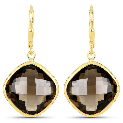 Bids.com 21.40 Carat Genuine Smoky Quartz .925 Sterling Silver Earrings Earrings White Smoke