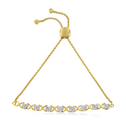 Bids.com 10K Yellow Gold over .925 Sterling Silver 1/10 Cttw Diamond Heart and X-Link 6â€-9â€ Adjustable Bolo Bracelet (H-I Color, I2-I3 Clarity) Bracelets White Smoke Yellow.Sterling Silver / 7