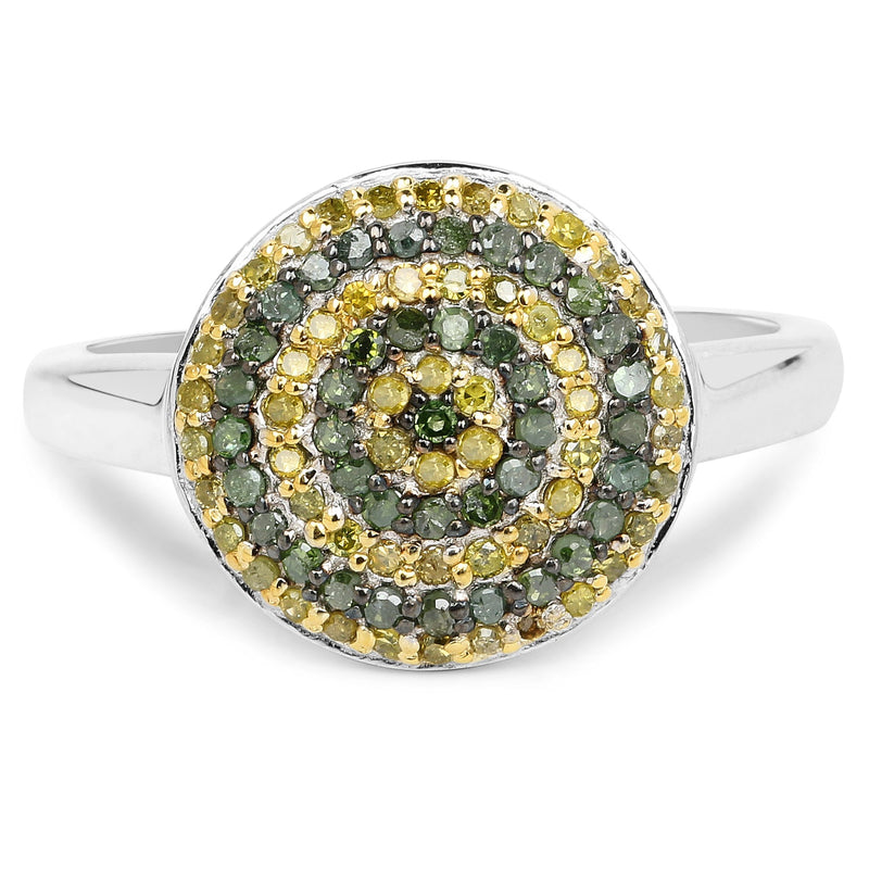 Bids.com 0.39 Carat Genuine Green Diamond and Yellow Diamond .925 Sterling Silver Ring Rings White Smoke size 7.00,size 8.00,size 6.00,size 9.00