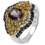 Bids.com 2.56 Carat Genuine Smoky Quartz & Citrine .925 Sterling Silver Ring Rings White Smoke size 6.00,size 7.00,size 8.00,size 9.00