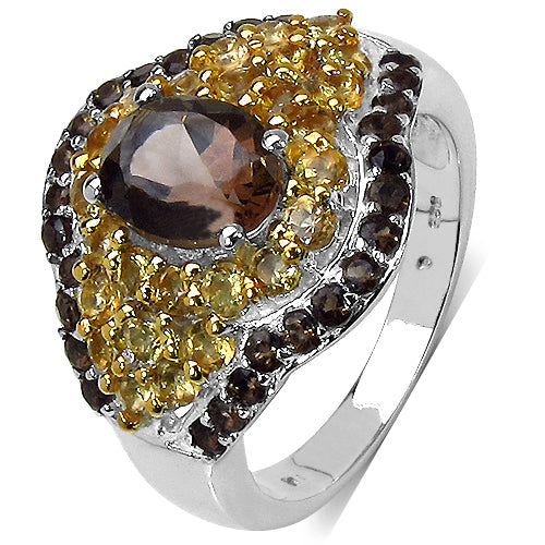 Bids.com 2.56 Carat Genuine Smoky Quartz & Citrine .925 Sterling Silver Ring Rings White Smoke size 6.00,size 7.00,size 8.00,size 9.00