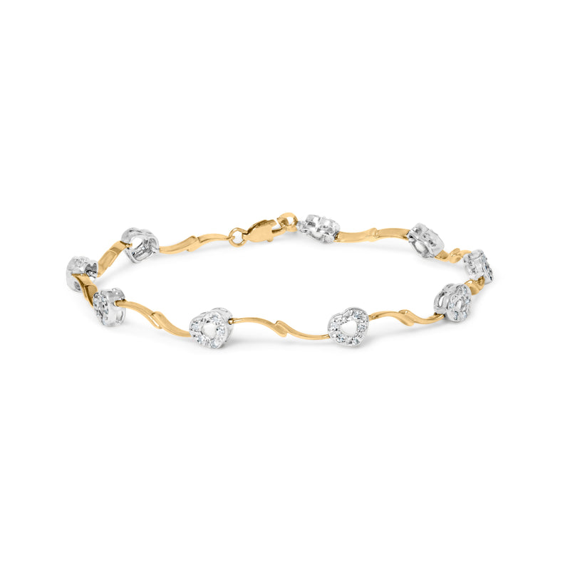 Bids.com 10k Two-Tone Gold 1/3 Cttw Diamond Pave Set Heart S-Link 7.25" Bracelet (I-J Color, I2-I3 Clarity) Bracelets White Smoke YellowWhite.Gold / 7.25