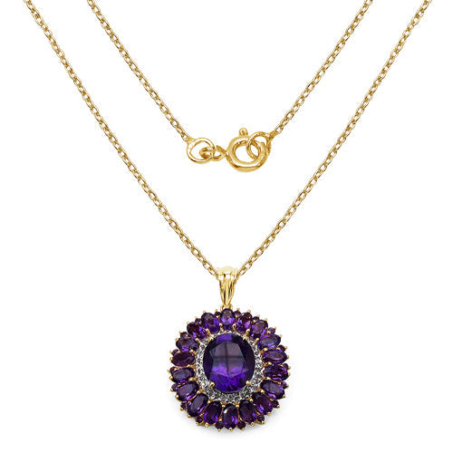 Bids.com 14K Yellow Gold Plated 8.55 Carat Genuine Amethyst & White Topaz .925 Sterling Silver Pendant Pendants White Smoke