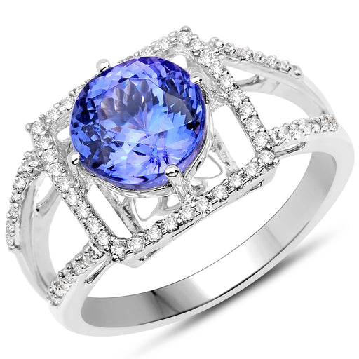 Bids.com 14K White Gold 3.26 Carat Genuine Tanzanite and White Diamond Ring Rings White Smoke size 7.00