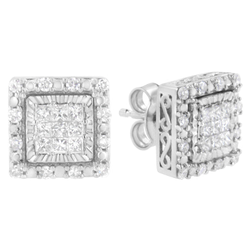Bids.com 10K White Gold 1/2 cttw Invisible Set Princess-Cut Diamond Square Stud Earring (I-J Color, I1-I2 Clarity) Earrings Light Gray White.Gold / 0.5