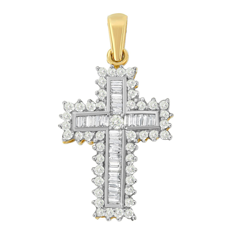 Bids.com 14K Yellow Gold 2.0 Cttw Multi-Row Diamond Cross Pendant Necklace Necklaces White Smoke Yellow.Gold / 18