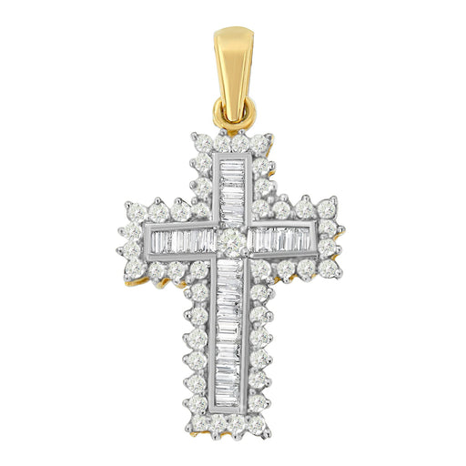 Bids.com 14K Yellow Gold 2.0 Cttw Multi-Row Diamond Cross Pendant Necklace Necklaces White Smoke Yellow.Gold / 18