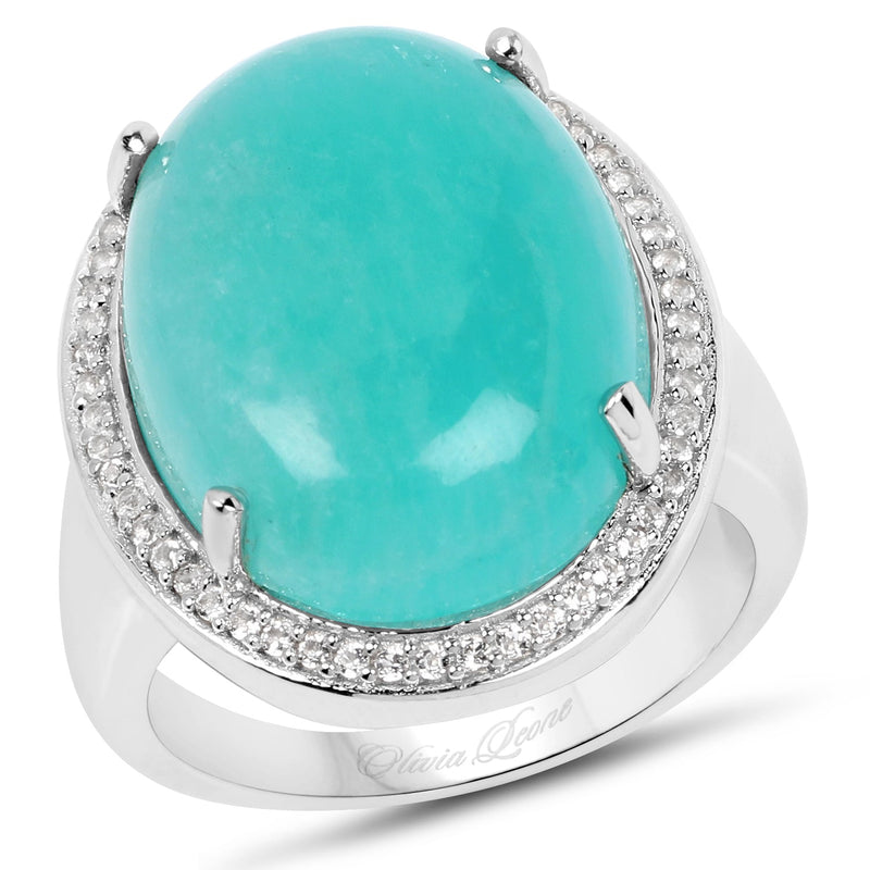 Bids.com 15.09 Carat Genuine Amazanite And White Topaz .925 Sterling Silver Ring Rings White Smoke size 6.00,size 7.00,size 8.00,size 9.00,size 5.00
