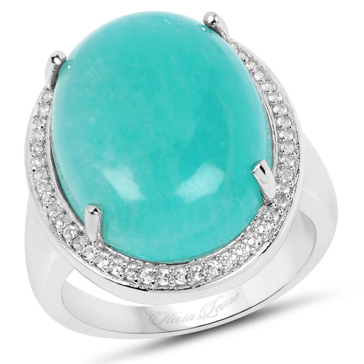 Bids.com 15.09 Carat Genuine Amazanite And White Topaz .925 Sterling Silver Ring Rings White Smoke size 6.00,size 7.00,size 8.00,size 9.00,size 5.00