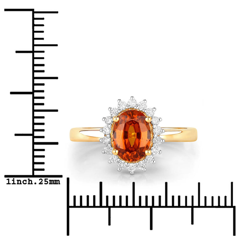 Bids.com 1.87 Carat Genuine Spessartite Garnet and White Diamond 14K Yellow Gold Ring Rings White Smoke size 6.00,size 7.00,size 8.00,size 9.00