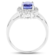 Bids.com 1.45 Carat Genuine Tanzanite and White Zircon .925 Sterling Silver Ring Rings White Smoke size 6.00,size 7.00,size 8.00,size 9.00