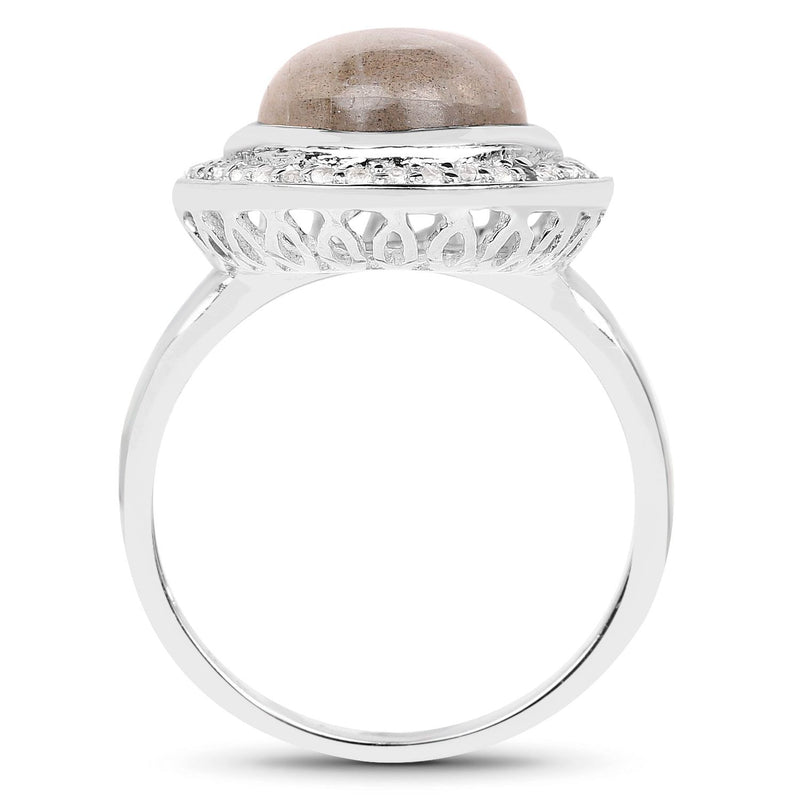 Bids.com 5.43 Carat Genuine Labradorite and White Topaz .925 Sterling Silver Ring Rings White Smoke size 7.00,size 6.00,size 8.00,size 9.00
