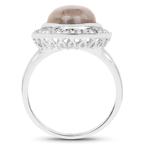 Bids.com 5.43 Carat Genuine Labradorite and White Topaz .925 Sterling Silver Ring Rings White Smoke size 7.00,size 6.00,size 8.00,size 9.00