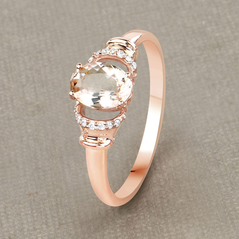 Bids.com 0.75 Carat Genuine Morganite and White Diamond 14K Rose Gold Ring Rings Dark Gray size 7.00,size 5.00,size 6.00,size 8.00,size 9.00,size 7.50