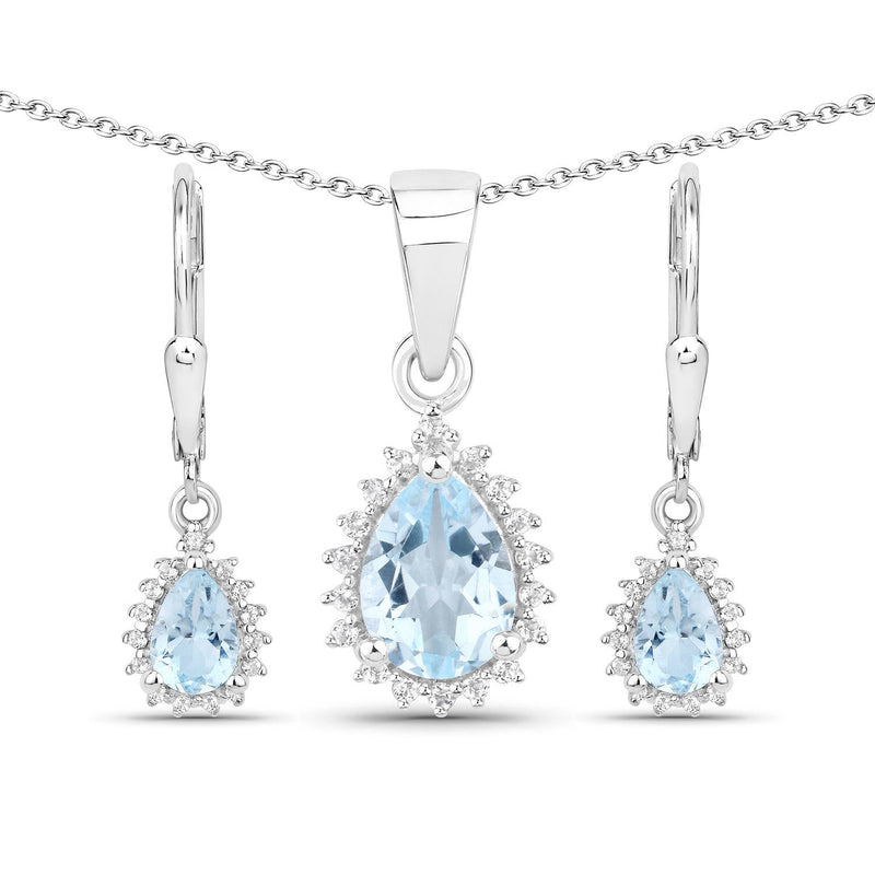 Bids.com 2.00 Carat Genuine Blue Topaz and White Topaz .925 Sterling Silver Jewelry Set Jewelry Sets White Smoke One,size 18.00,size 20.00