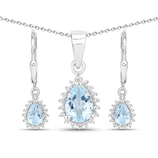 Bids.com 2.00 Carat Genuine Blue Topaz and White Topaz .925 Sterling Silver Jewelry Set Jewelry Sets White Smoke One,size 18.00,size 20.00