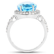 Bids.com 6.03 Carat Genuine Swiss Blue Topaz & White Topaz .925 Sterling Silver Ring Rings White Smoke size 6.00,size 7.00,size 9.00,size 8.00,size 5.00