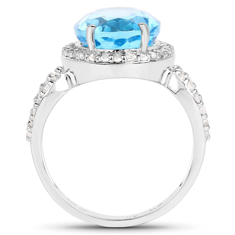 Bids.com 6.03 Carat Genuine Swiss Blue Topaz & White Topaz .925 Sterling Silver Ring Rings White Smoke size 6.00,size 7.00,size 9.00,size 8.00,size 5.00