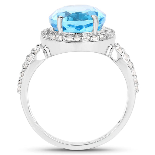 Bids.com 6.03 Carat Genuine Swiss Blue Topaz & White Topaz .925 Sterling Silver Ring Rings White Smoke size 6.00,size 7.00,size 9.00,size 8.00,size 5.00