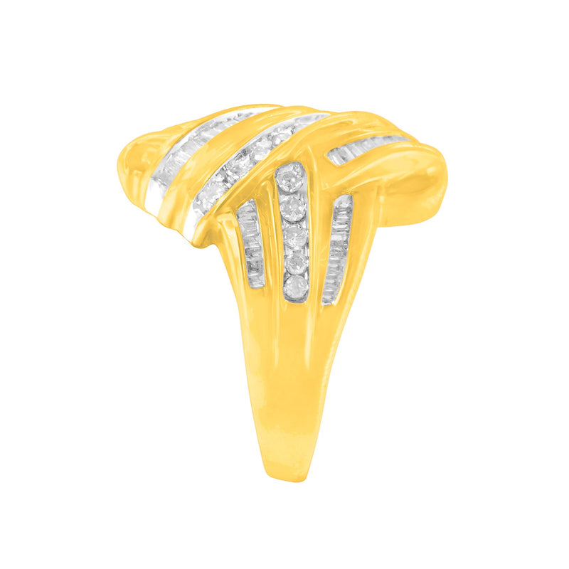 Bids.com 10K Yellow Gold Diamond Bypass Ring (1.0 cttw, H-I Color, I2-I3 Clarity) Rings White Smoke 6.5 / Yellow.Gold