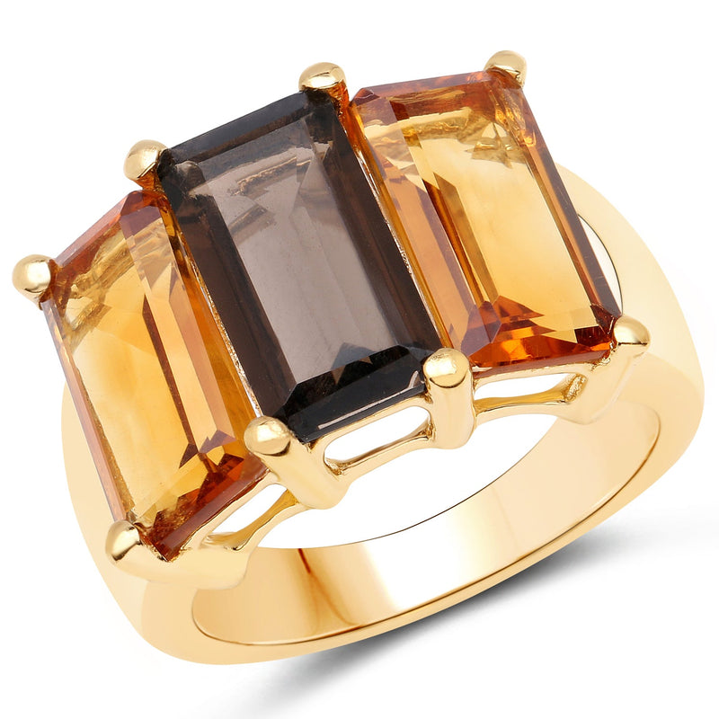 Bids.com 14K Yellow Gold Plated 8.14 Carat Genuine Smoky Quartz, Citrine and Champagne Quartz .925 Sterling Silver Ring Rings White Smoke size 6.00,size 7.00,size 9.00,size 8.00,size 5.00,size 10.00