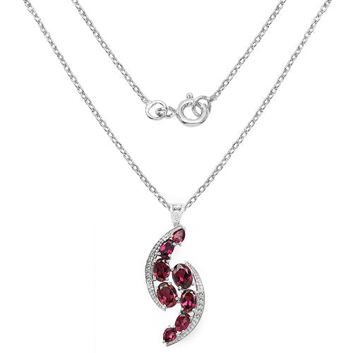 Bids.com 7.29 Carat Genuine Rhodolite & White Topaz .925 Sterling Silver Pendant Pendants White Smoke
