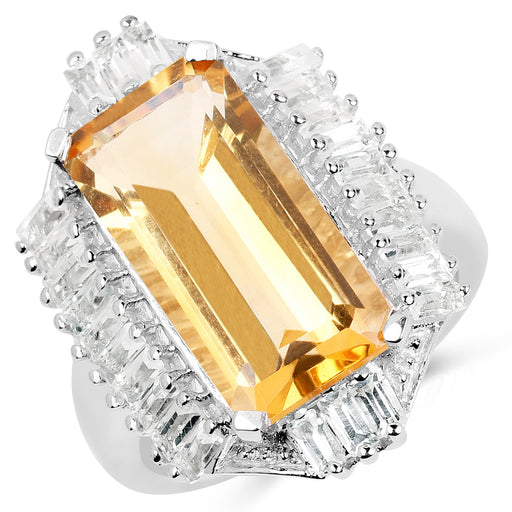 Bids.com 9.13 Carat Genuine Citrine & White Topaz .925 Sterling Silver Ring Rings White Smoke size 5.00,size 8.00,size 9.00,size 6.00,size 7.00