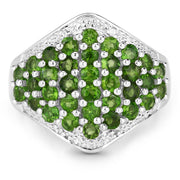 Bids.com 2.41 Carat Genuine Chrome Diopside and White Topaz .925 Sterling Silver Ring Rings White Smoke size 9.00,size 5.00,size 6.00,size 7.00,size 8.00