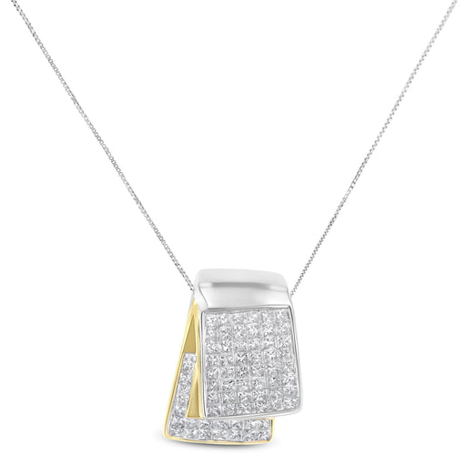 Bids.com 14K White and Yellow Gold 2.0 Cttw Princess Cut Diamond Two Tone Foldover Box Pendant 18â€ Box Chain Necklace (H-I Color, SI1-SI2 Clarity) Necklaces White Smoke YellowWhite.Gold / 18