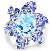 Bids.com 6.52 Carat Genuine Blue Topaz & Tanzanite .925 Sterling Silver Ring Rings White Smoke size 6.00,size 7.00,size 8.00,size 9.00,size 5.00