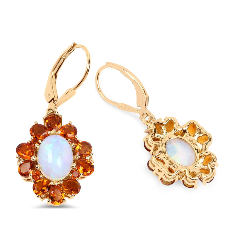 Bids.com 14K Yellow Gold Plated 5.42 Carat Genuine Ethiopian Opal, Citrine and White Topaz .925 Sterling Silver Earrings Earrings White Smoke