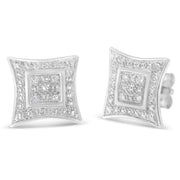 Bids.com .925 Sterling Silver Diamond Accented 4-Stone Four Pointed Star Shaped Halo-Style Stud Earrings (H-I Color, I2-I3 Clarity) Earrings White Smoke Rose.Sterling Silver / 0.04,White.Sterling Silver / 0.04