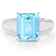 Bids.com 5.78 Carat Genuine Swiss Blue Topaz and White Topaz .925 Sterling Silver Ring Rings White Smoke size 6.00,size 7.00,size 8.00,size 9.00