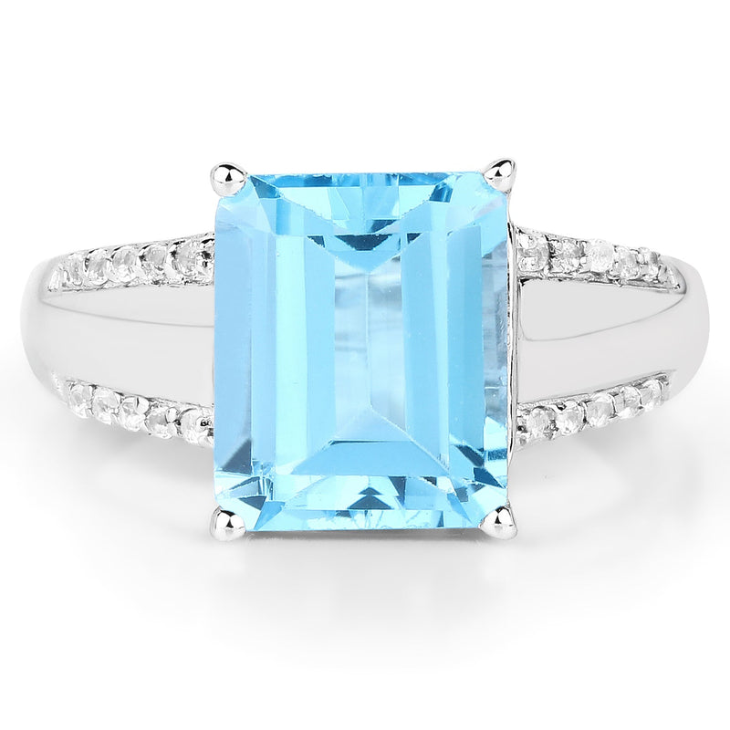 Bids.com 5.78 Carat Genuine Swiss Blue Topaz and White Topaz .925 Sterling Silver Ring Rings White Smoke size 6.00,size 7.00,size 8.00,size 9.00