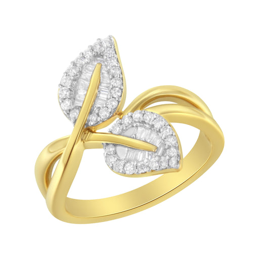 Bids.com 10K Yellow Gold 3/8 Cttw Round and Baguette-Cut Diamond Leaf Cocktail Ring - Size 7 (I-J Color, I1-I2 Clarity) Rings White Smoke 9 / Yellow.Gold,8 / Yellow.Gold,6 / Yellow.Gold,7 / Yellow.Gold