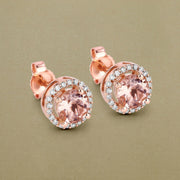Bids.com 0.93 Carat Genuine Morganite and White Diamond 14K Rose Gold Earrings Earrings Rosy Brown