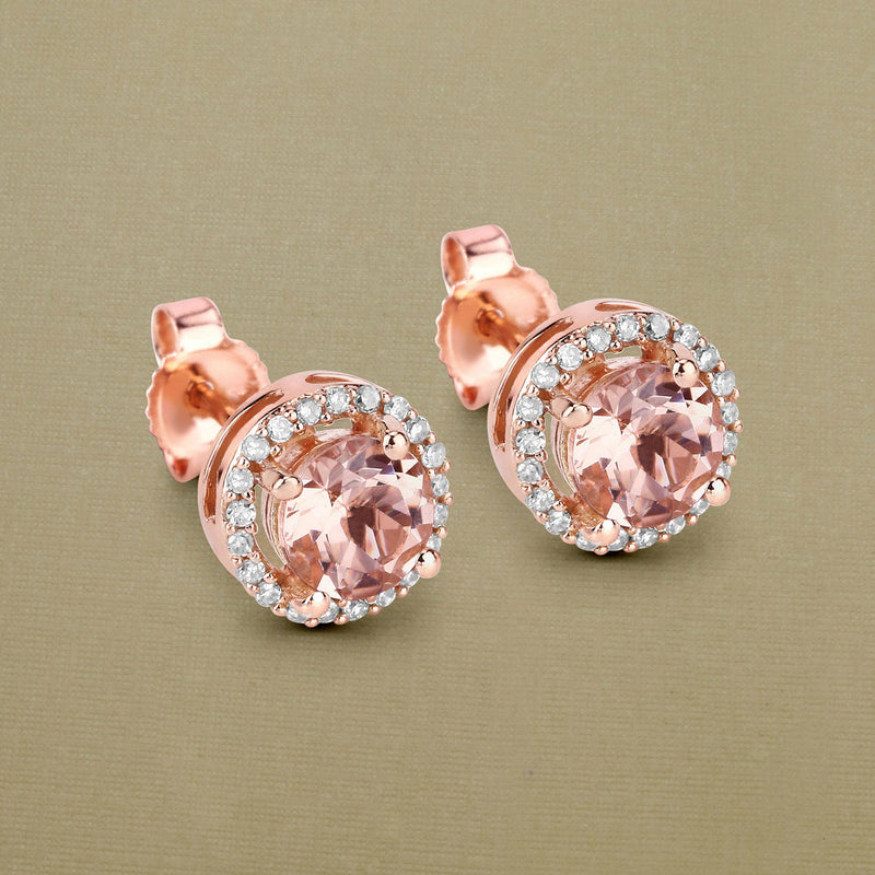 Bids.com 0.93 Carat Genuine Morganite and White Diamond 14K Rose Gold Earrings Earrings Rosy Brown