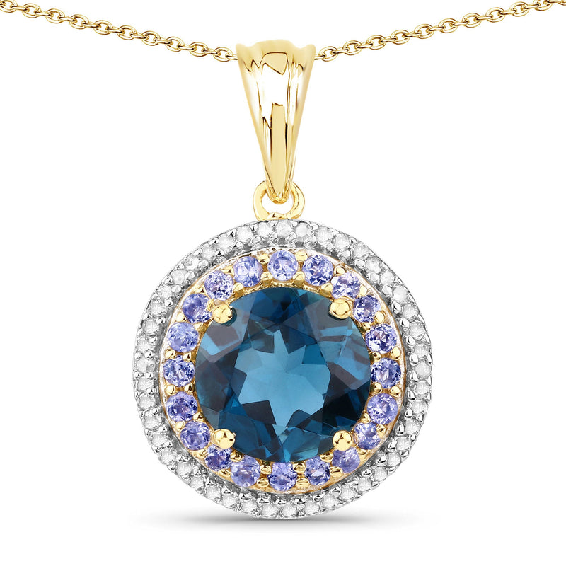 Bids.com "5.10 Carat Genuine London Blue Topaz, Tanzanite and White Topaz .925 Sterling Silver Pendant Pendants White Smoke