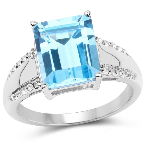 Bids.com 5.78 Carat Genuine Swiss Blue Topaz and White Topaz .925 Sterling Silver Ring Rings White Smoke size 6.00,size 7.00,size 8.00,size 9.00