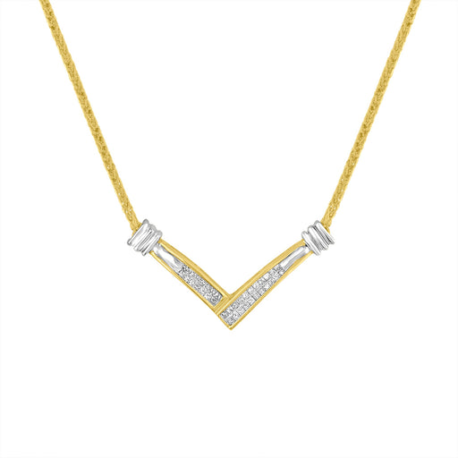 Bids.com 14K Yellow and White Gold 1/4 Cttw Princess Cut Diamond Channel-Set â€œVâ€ Shape 18" Pendant Necklace (H-I Color, SI2-I1 Clarity) Necklaces White Smoke YellowWhite.Gold / 18