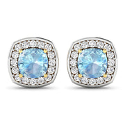 Bids.com 1.95 Carat Genuine Aquamarine and White Diamond 14K Yellow Gold Earrings Earrings White Smoke