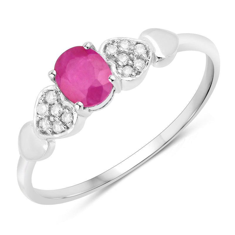 Bids.com 0.36 Carat Genuine Ruby and White Diamond 14K White Gold Ring Rings White Smoke size 5.00,size 6.00,size 7.00,size 8.00,size 9.00