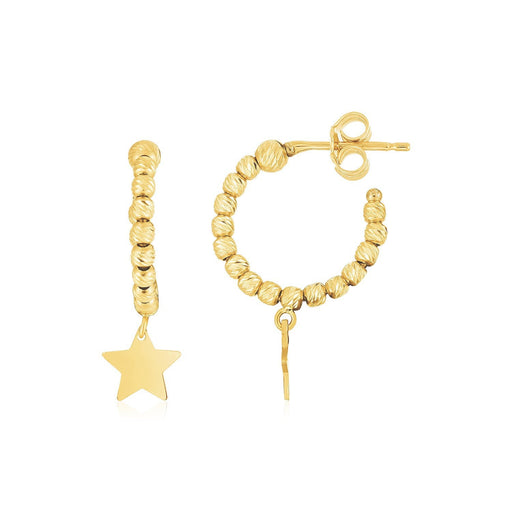 Bids.com 14K Yellow Gold Drop Star Charm Beaded Hoop Earrings Earrings White Smoke Yellow Gold