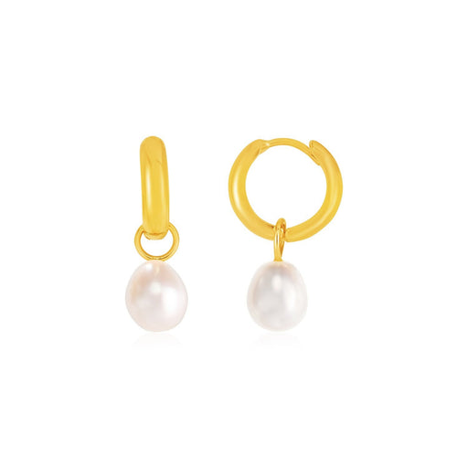 Bids.com 14k Yellow Gold Small Hoop Earrings with Pearls Earrings White Smoke Yellow Gold